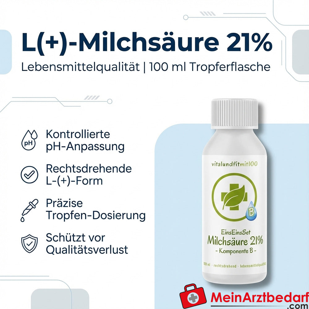 L(+)-melkzuur (dextroroteerbaar) 21% voedingskwaliteit 100 ml HDPE druppelflacon