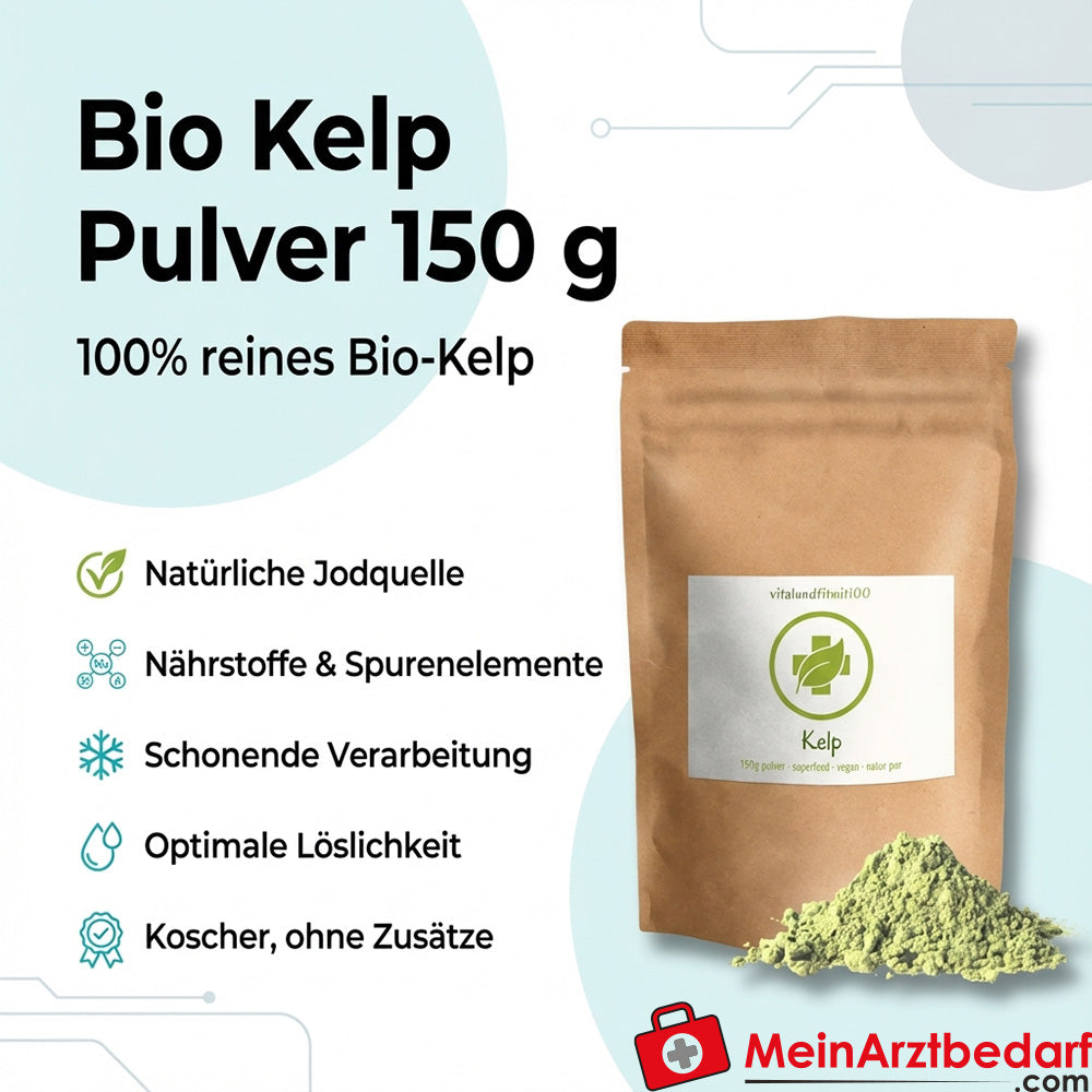Bio Kelp Pulver 150 g, 100% reines Kelp, natürliche Jodquelle