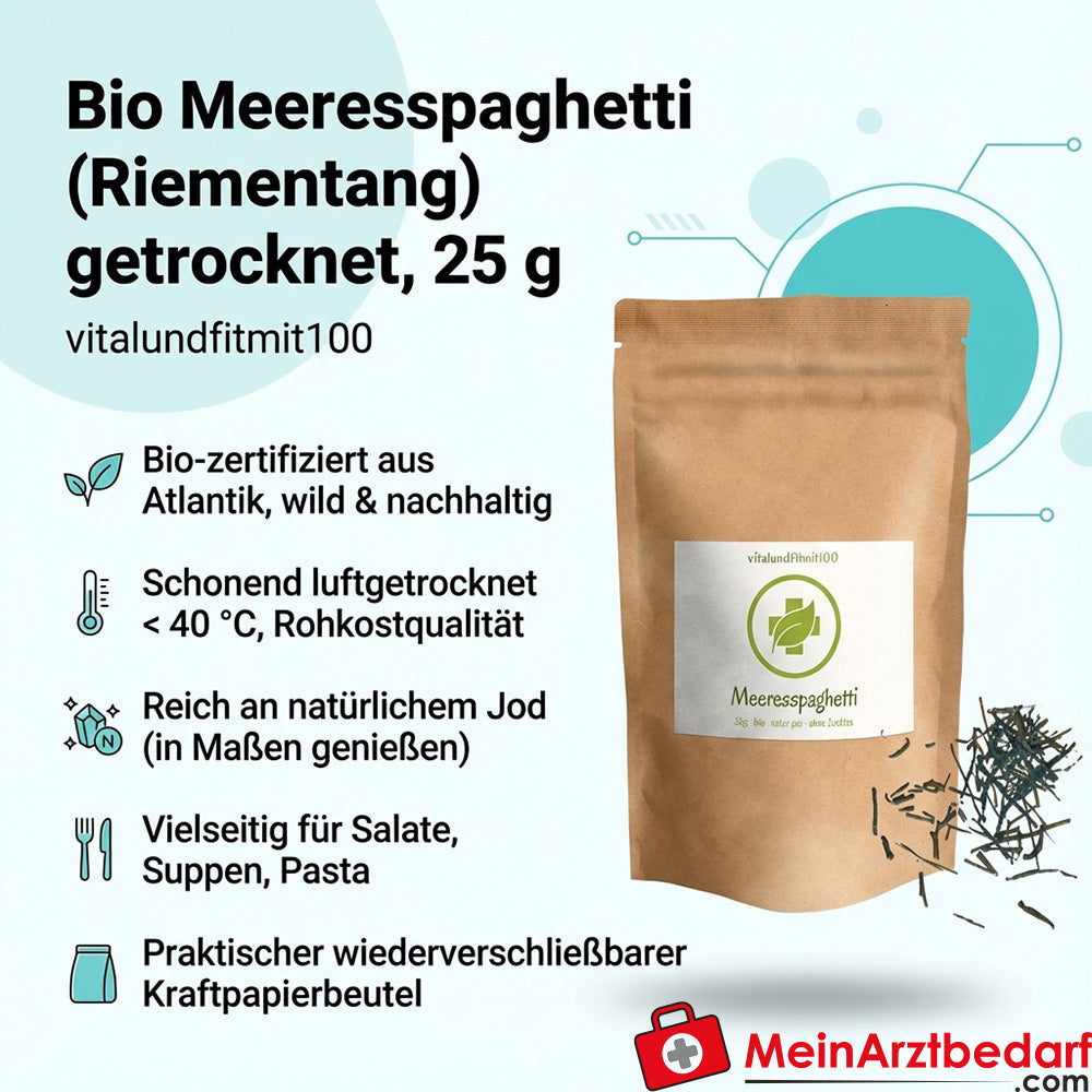 Spaghetti di mare biologici (alghe) essiccati 25 g cibo crudo senza glutine ricco di iodio