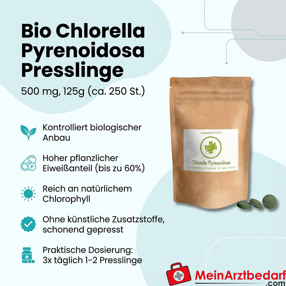 Biologische Chlorella Pyrenoidosa pellets 500 mg, 125 g (ca. 250 stuks)
