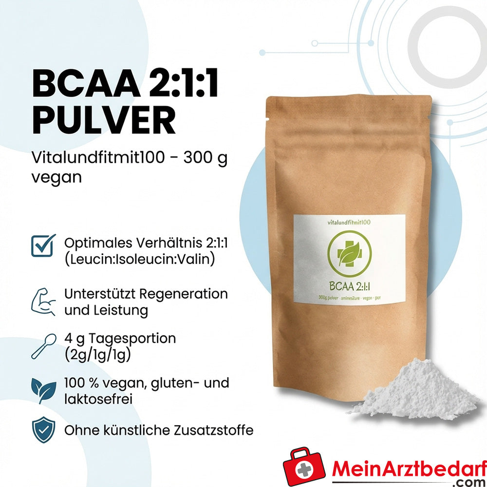 BCAA 2:1:1 powder leucine:isoleucine:valine 300 g, vegan, gluten-free, lactose-free