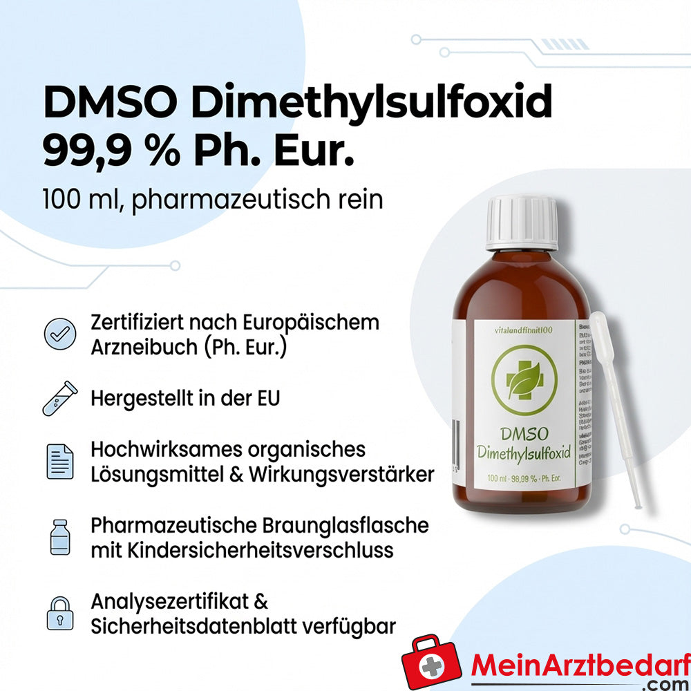 Dimethyl sulphoxide (DMSO) 99.9% 100 ml Ph. Eur. pharmaceutically pure amber glass bottle