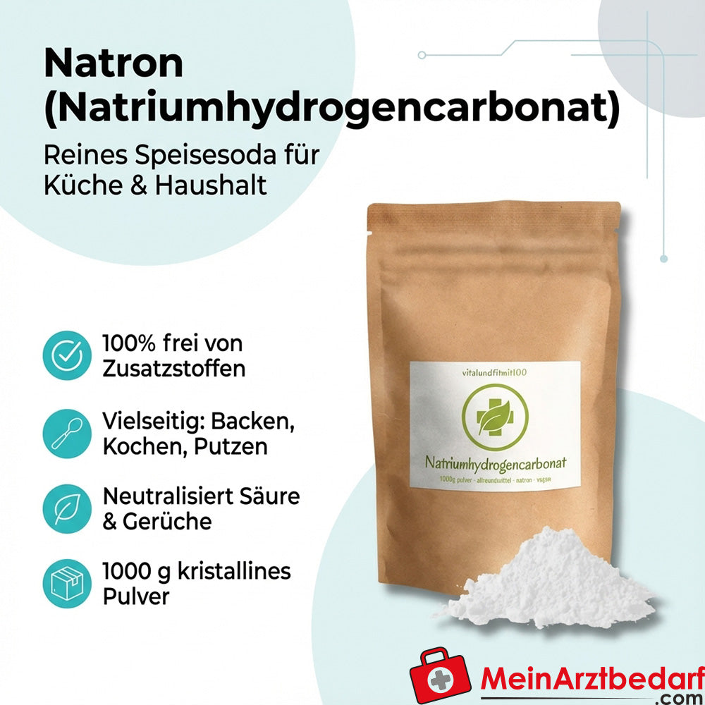 Natron (Natriumhydrogencarbonat) 1000 g Speisesoda – Backtriebmittel, Kochzusatz & Haushaltsreiniger