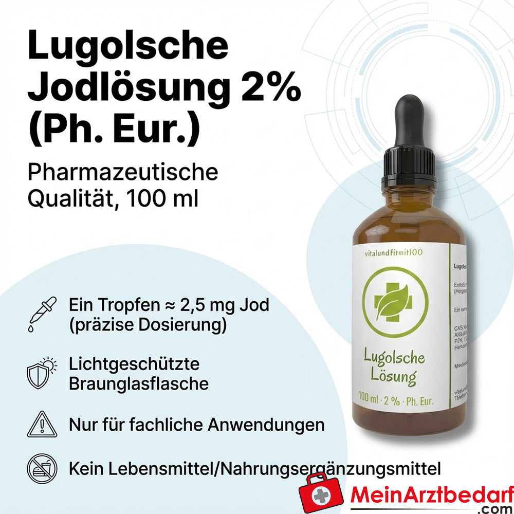 Lugol's jodiumoplossing 2% (I2) oplossing 100 ml amberkleurig glas met pipet
