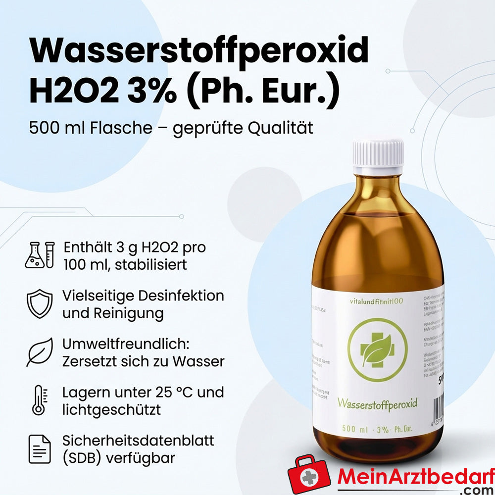 Waterstofperoxide H2O2 3% (Ph. Eur.) oplossing gestabiliseerd met fosforzuur, 500 ml