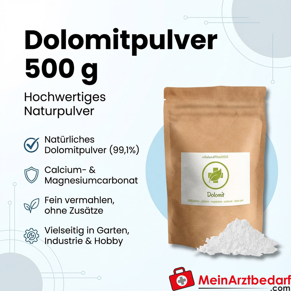 Dolomite powder 500 g, 99.1% dolomite, finely ground - German natural product for garden, industry, hobby