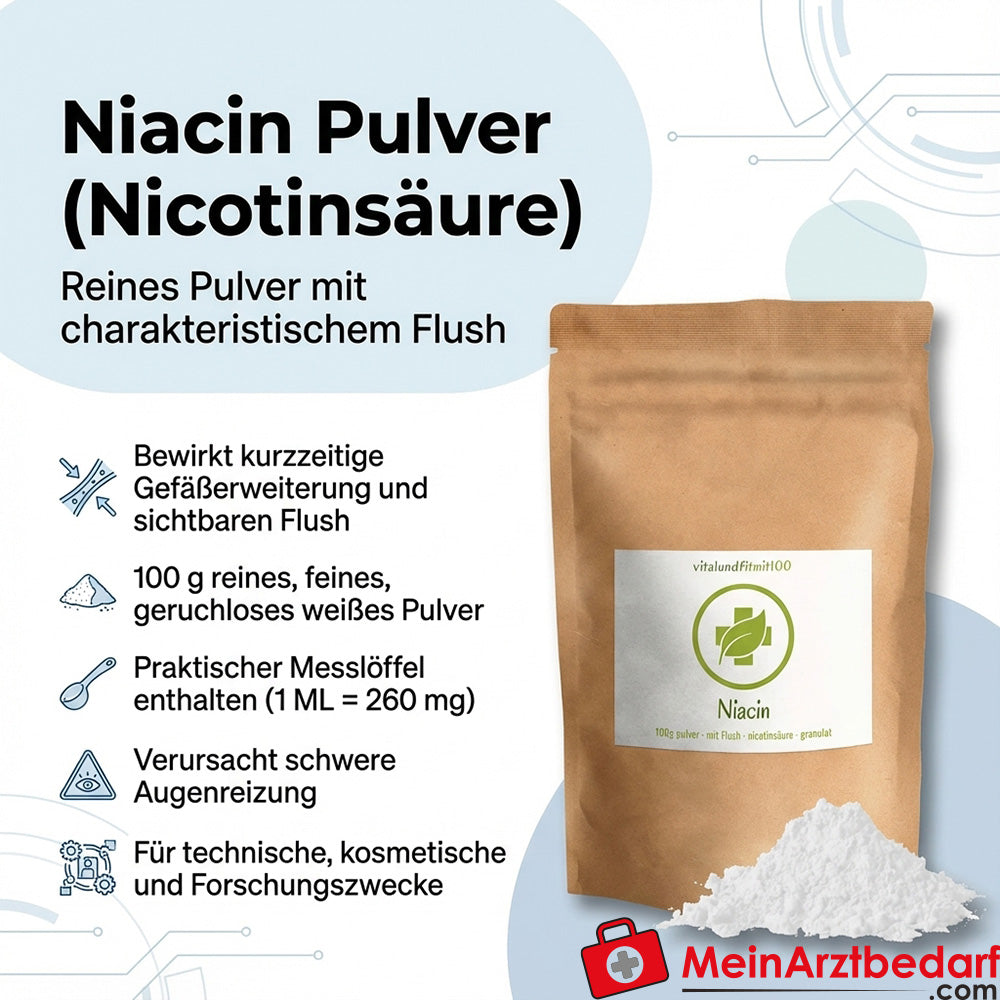 Niacinepoeder (nicotinezuur) 100 g met spoeling