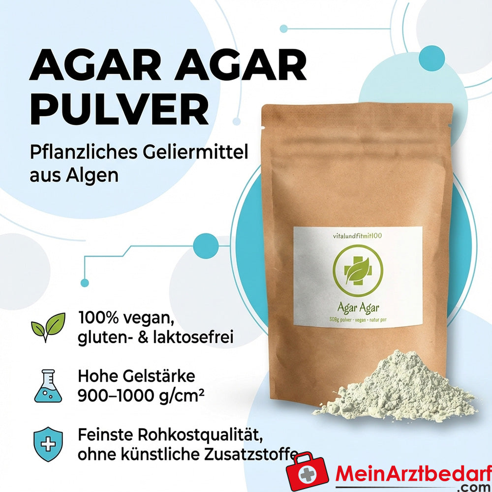 Agar agar in polvere 500 g agente gelificante, qualità alimentare grezza, vegano, senza glutine e lattosio, forza del gel 900-1000 g/cm²