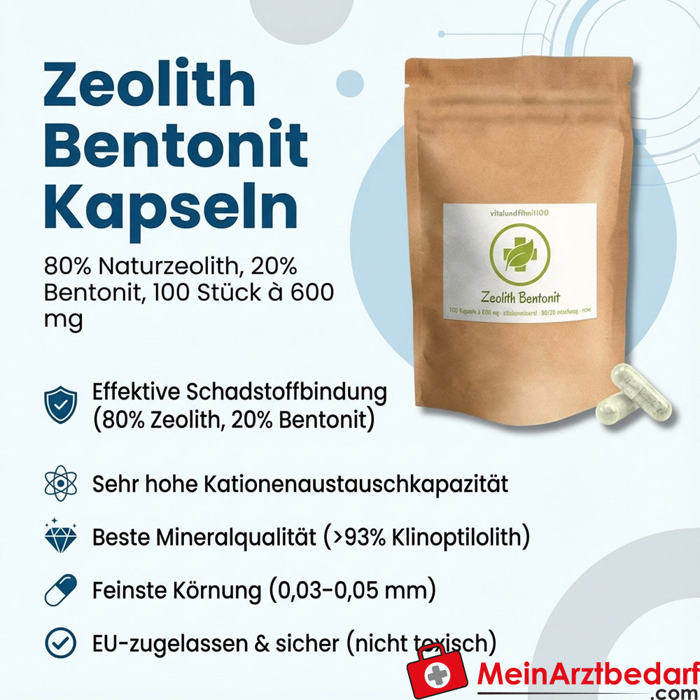 Zeolite-clinoptilolite-bentonite capsule 80% zeolite naturale 20% bentonite 100 capsule da 600 mg ciascuna