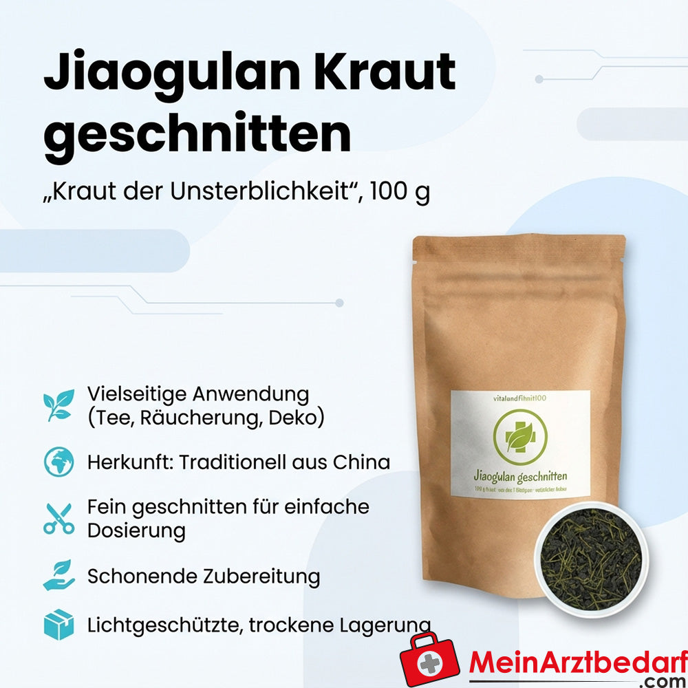 Jiaogulan (Gynostemma pentaphyllum) kruid, gesneden 100 g