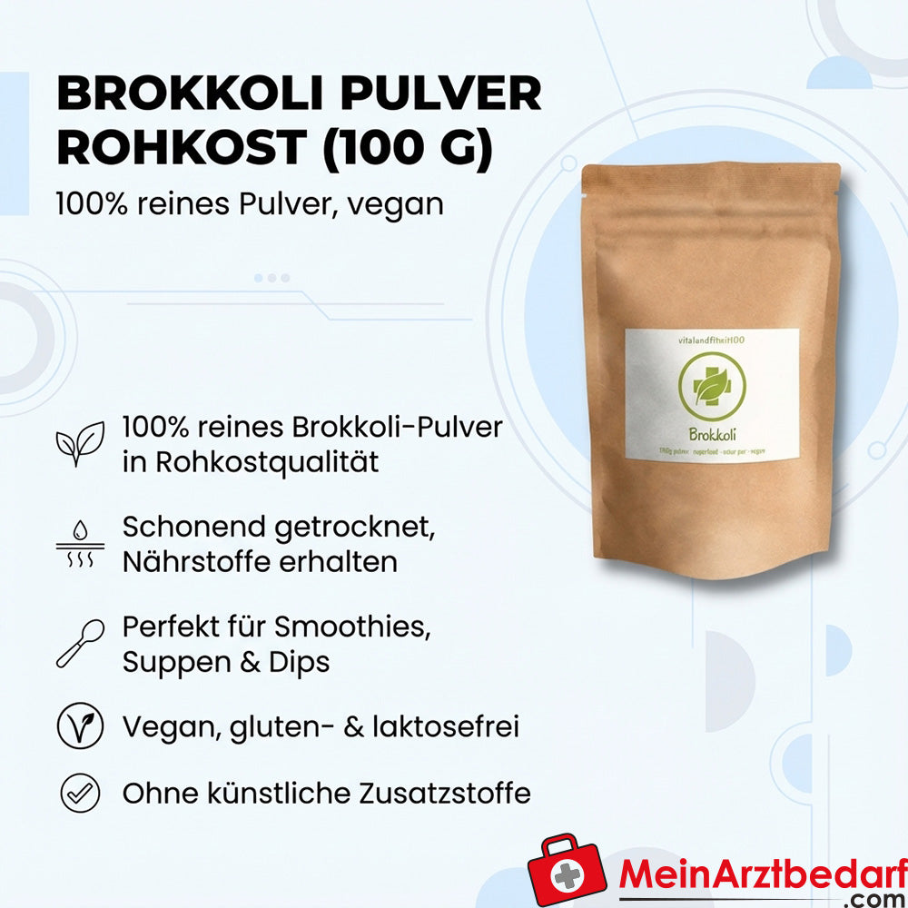 Brocoli en poudre cru 100 g - 100% pur, végétalien et sans gluten