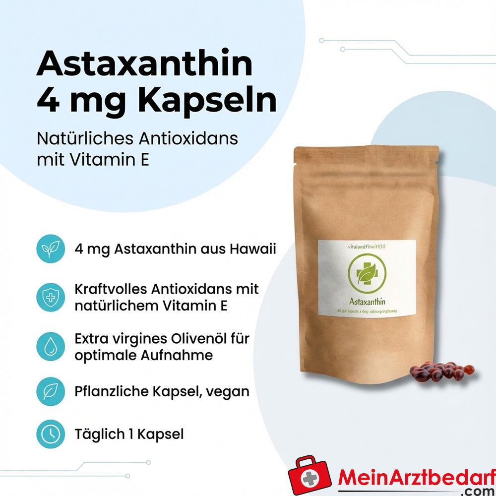 Astaxanthin 4 mg Kapseln mit natürlichem Vitamin E, pflanzliche Kapselhülle