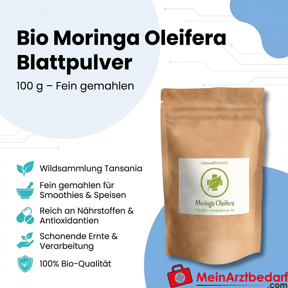 Bio Moringa Oleifera Wildwuchs Blattpulver fein gemahlen 100 g