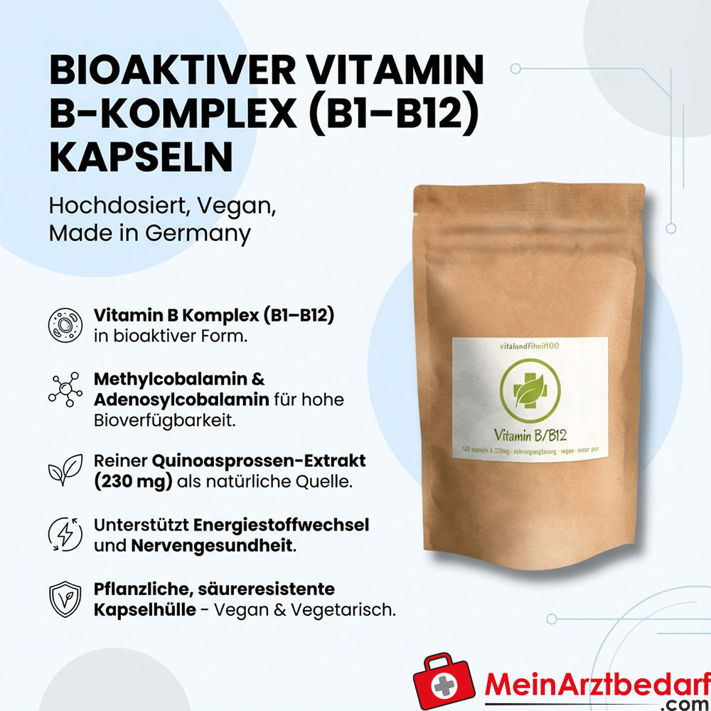 Vitamin B-Komplex (B1–B12) mit Methylcobalamin & Adenosylcobalamin Kapseln 120 Stück 230 mg