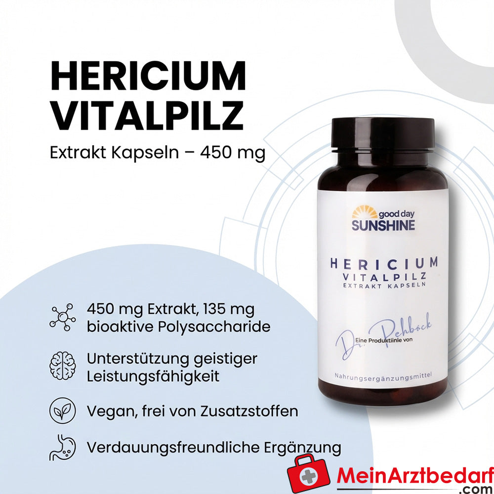 Capsule di estratto di funghi vitali Hericium di Good Day Sunshine - Chiarezza mentale e supporto naturale alla digestione (90 capsule)