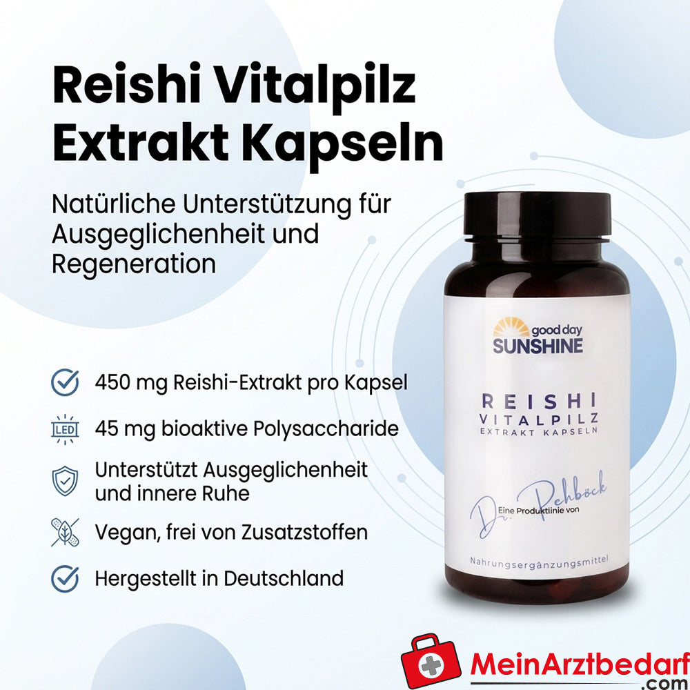 Capsule di Estratto di Fungo Reishi Vitale Good Day Sunshine - Supporto per lo stress e la tensione quotidiana (90 Capsule)