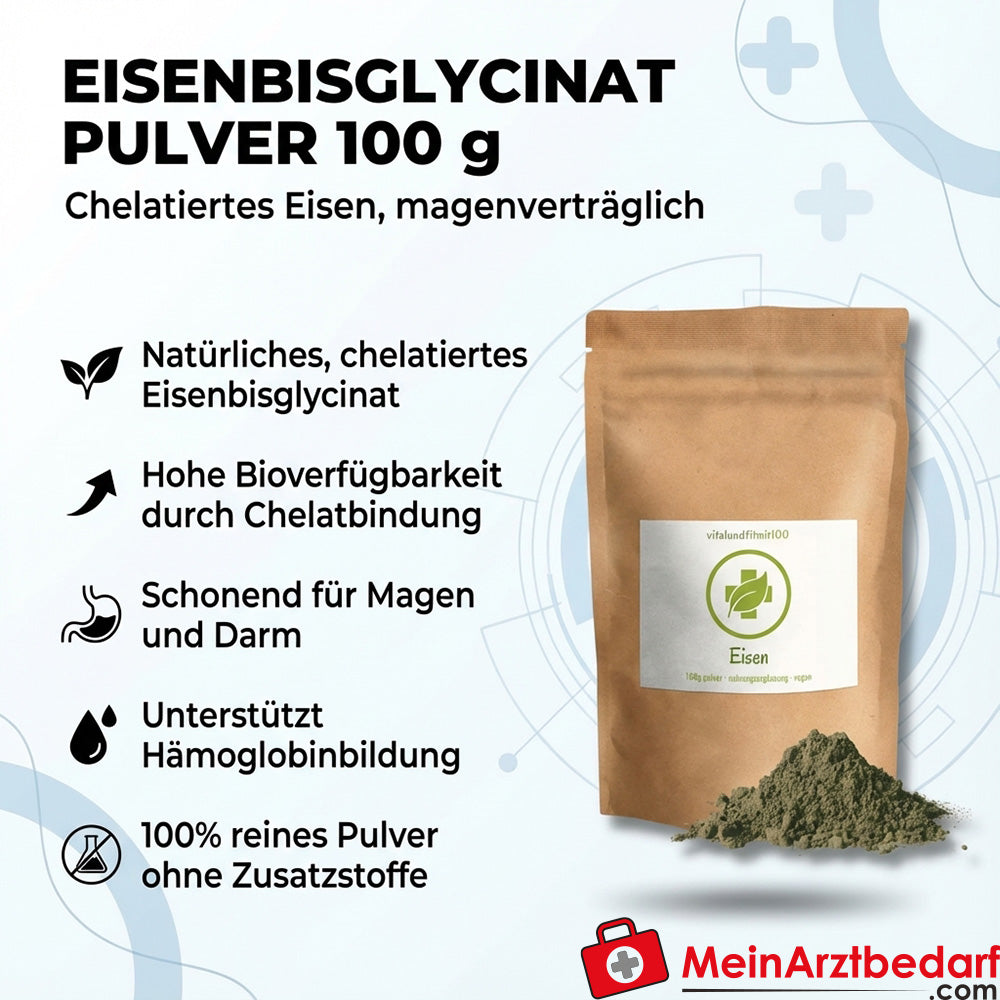 Eisenbisglycinat Pulver 100 g chelatiertes Eisen magenverträglich