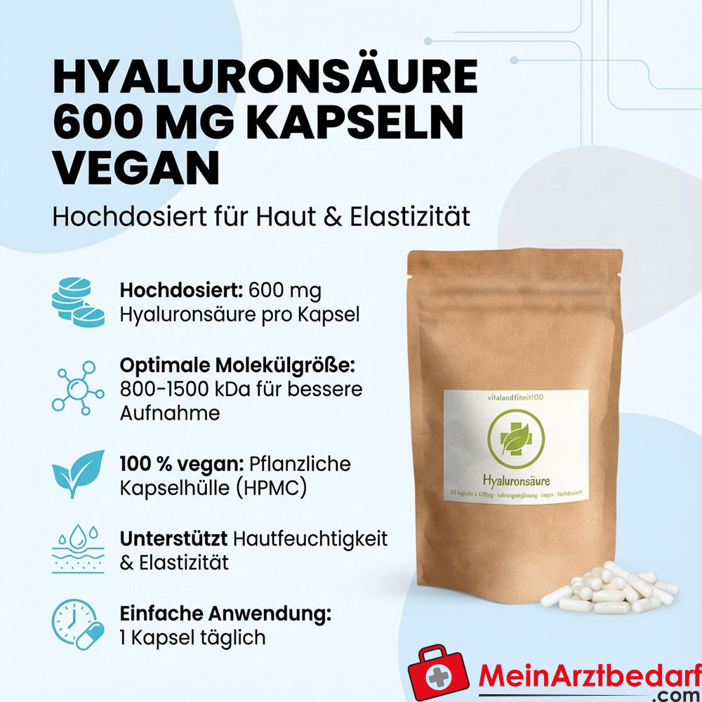 Hyaluronsäure 600 mg Kapseln vegan 800–1500 kDa
