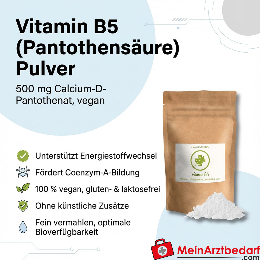 Vitamine B5 (pantotheenzuur) poeder 500 mg calcium-D-pantothenaat veganistisch