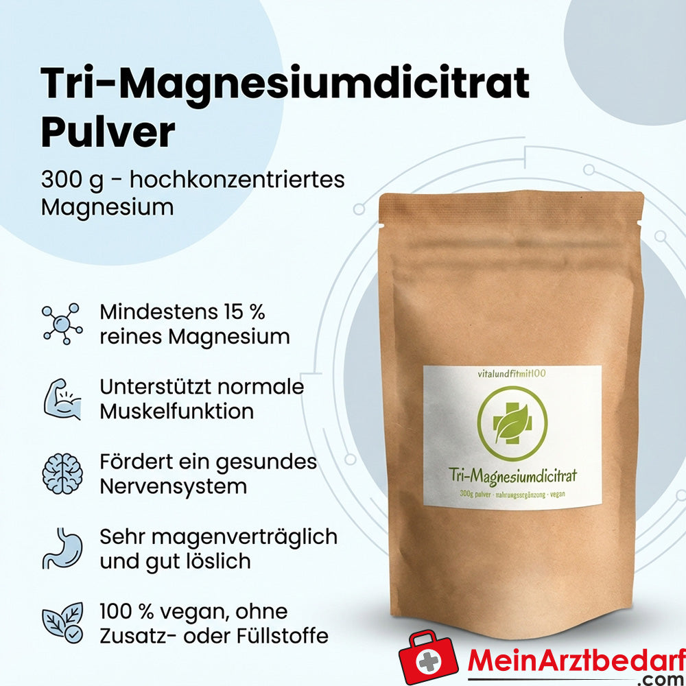 Tri-Magnesiumdicitrat Pulver 300 g (min. 15% Magnesium) vegan