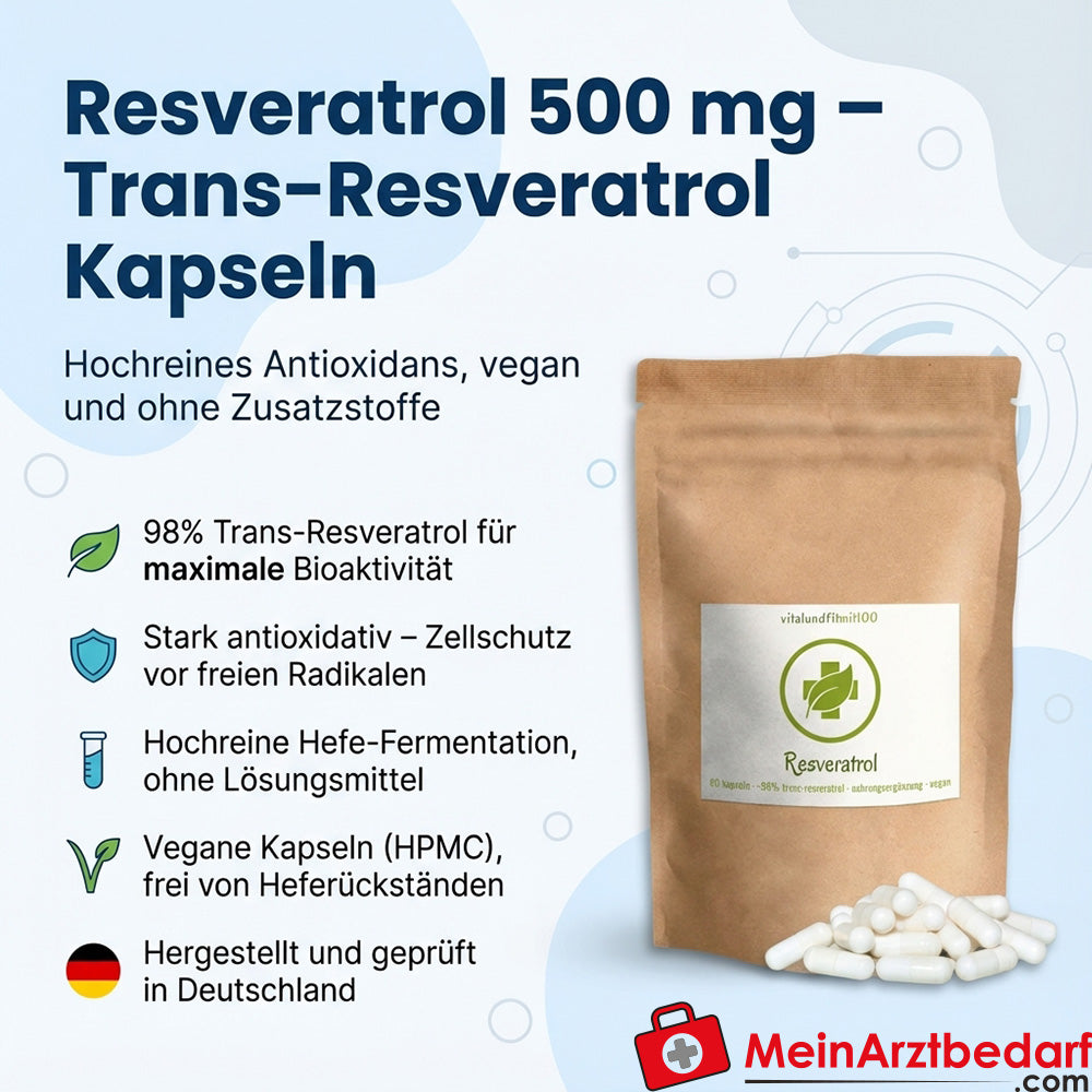 Resveratrolo 500 mg Trans-Resveratrolo Capsule vegan 98% HPMC