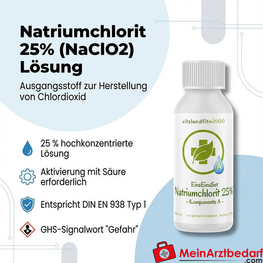 Sodium chlorite 25% (NaClO2) solution 100 ml HDPE dropper bottle for chlorine dioxide production