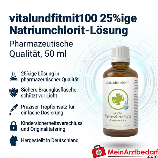 vitalundfitmit100 Natriumchlorit-Lösung 25% 50 ml Braunglasflasche mit Tropfeinsatz