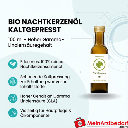 Huile d'onagre bio pressée à froid 100 ml haute teneur en acide gamma-linolénique