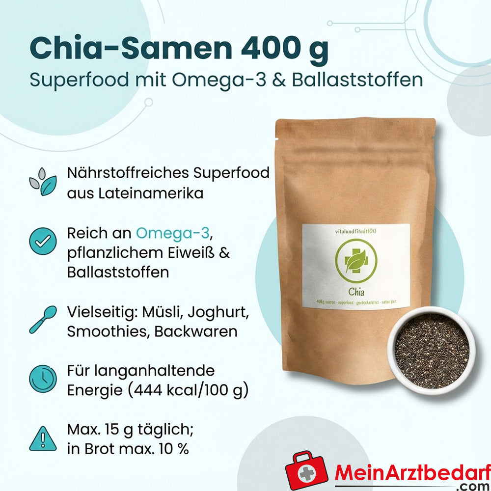 Semi di chia 400 g Superfood con omega-3 e fibre
