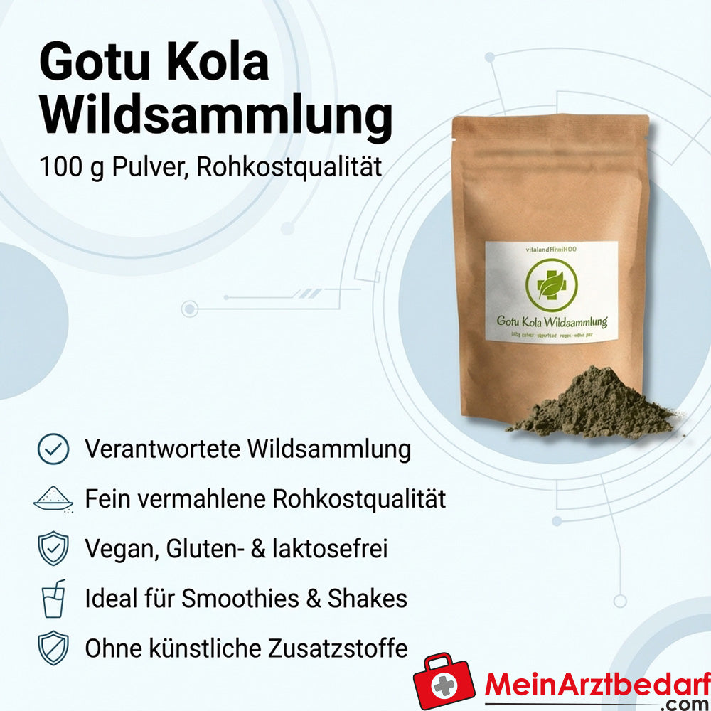 Gotu Kola Pulver (Centella asiatica) Rohkost Wildsammlung Nahrungsergänzung 100 g