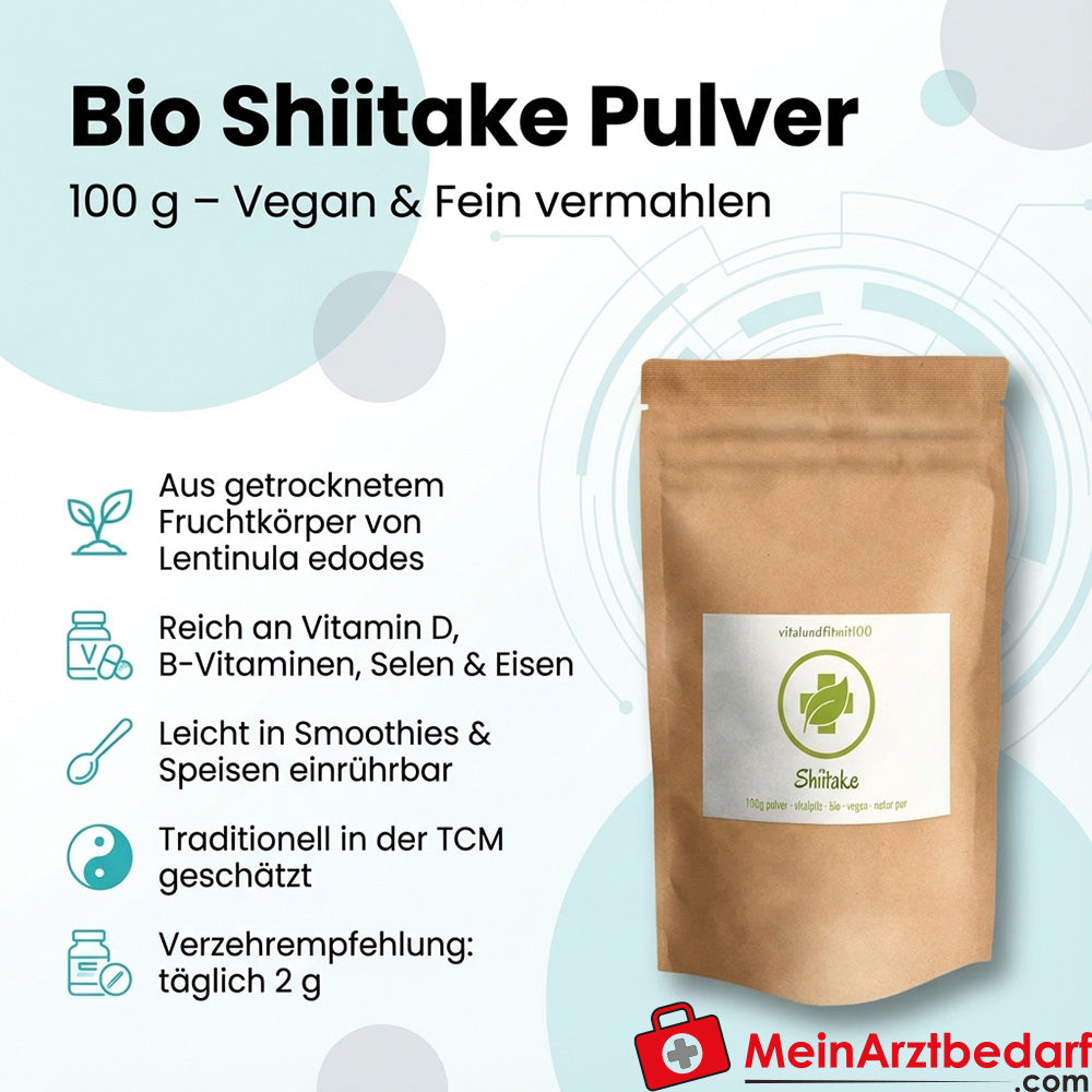 Organiczne grzyby Shiitake w proszku 100 g Owocnik w proszku Vital Mushroom