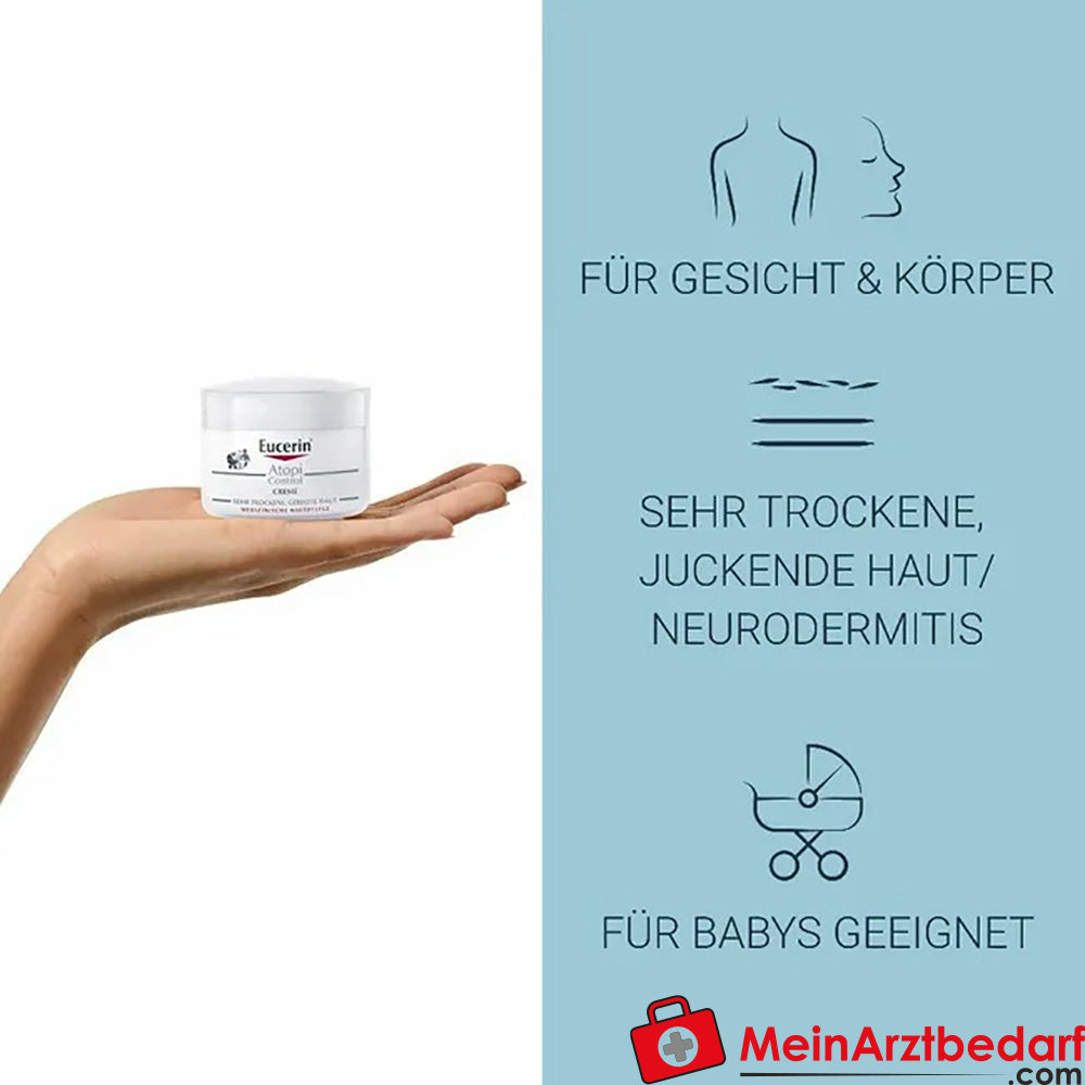 Eucerin® AtopiControl Creme – Reichhaltige Hautpflege für trockene, gereizte Haut & bei Neurodermitis, 75ml.