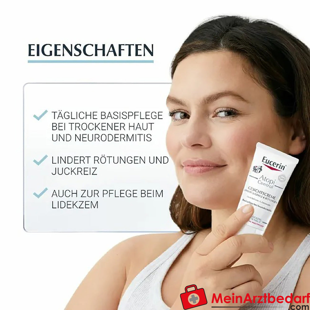 Eucerin® AtopiControl Gesichtscreme – Feuchtigkeitsspendende Pflege für trockene Gesichtshaut, 50ml.