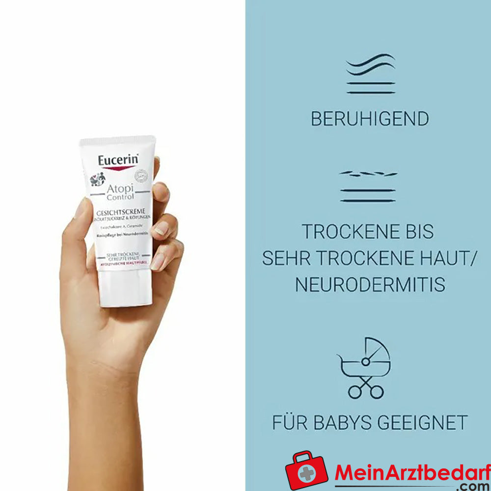 Eucerin® AtopiControl Gesichtscreme – Feuchtigkeitsspendende Pflege für trockene Gesichtshaut, 50ml.