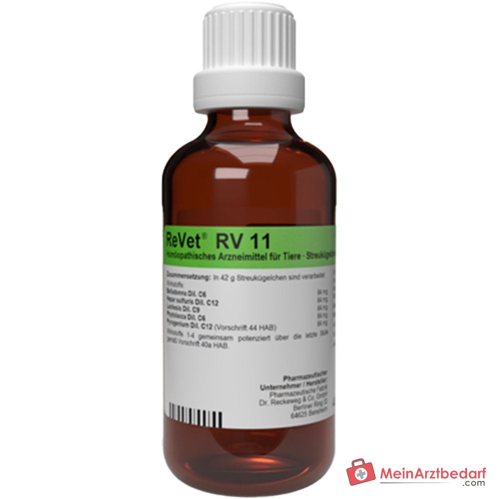 ReVet RV 11 glóbulos homeopáticos veterinarios Belladona C6/Hepar sulfuris C12/Lachesis C9/Phytolacca C6/Pyrogenium C12 42 g