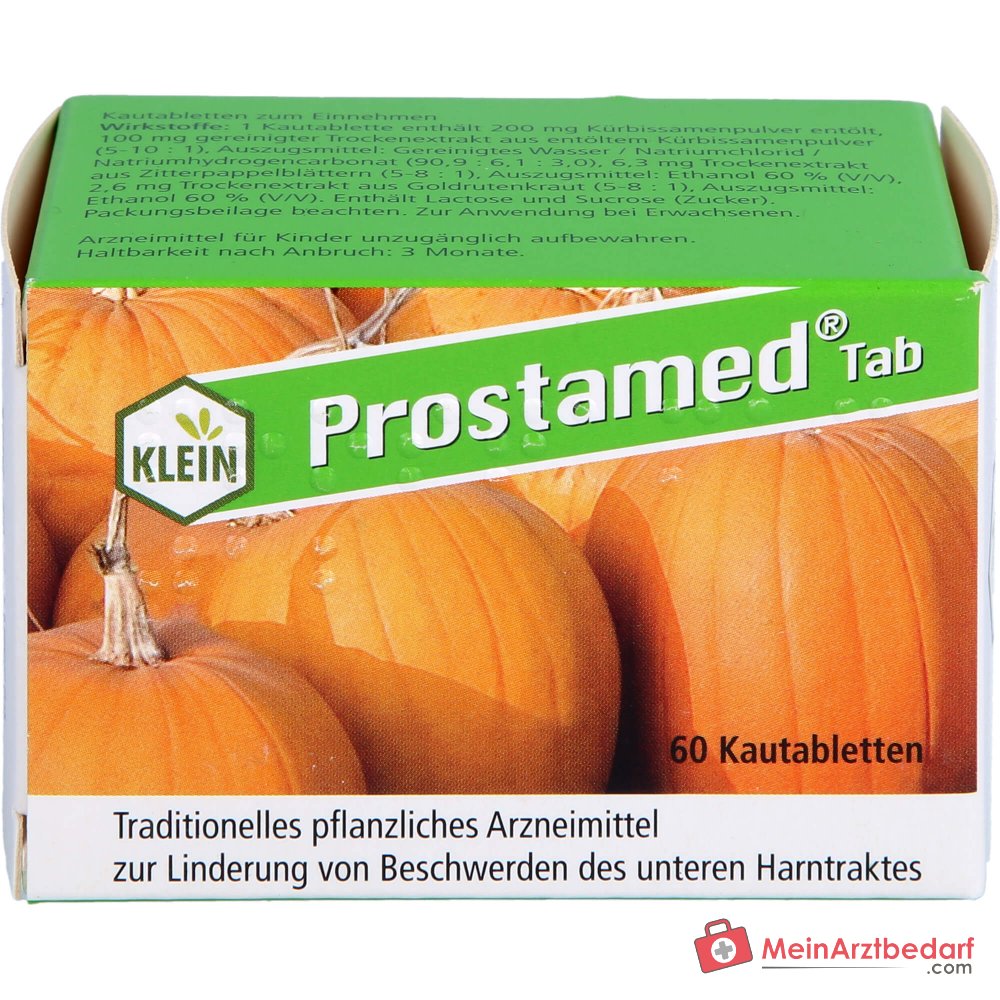 Dr. Gustav Klein Prostamed Tab Polvo de semillas de calabaza / Extracto seco de semillas de calabaza / Extracto seco de hojas de álamo temblón / Extracto seco de vara de oro, Tabletas masticables, 360 uds.