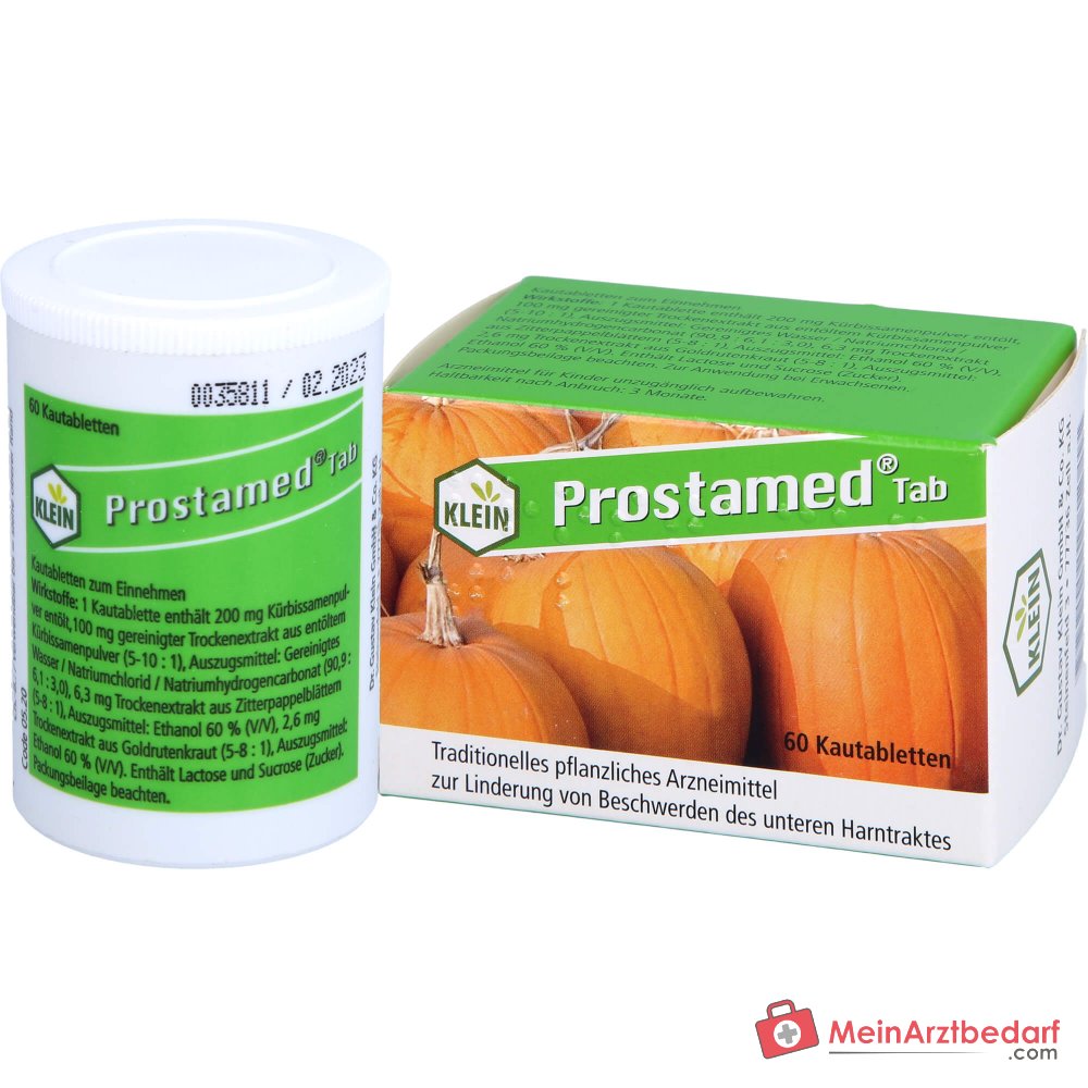 Dr. Gustav Klein Prostamed Tab Polvo de semillas de calabaza / Extracto seco de semillas de calabaza / Extracto seco de hojas de álamo temblón / Extracto seco de vara de oro, Tabletas masticables, 360 uds.