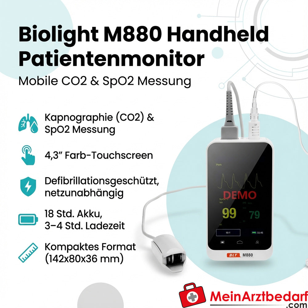 Biolight M880 handheld patient monitor, CO2 and SpO2 measurement