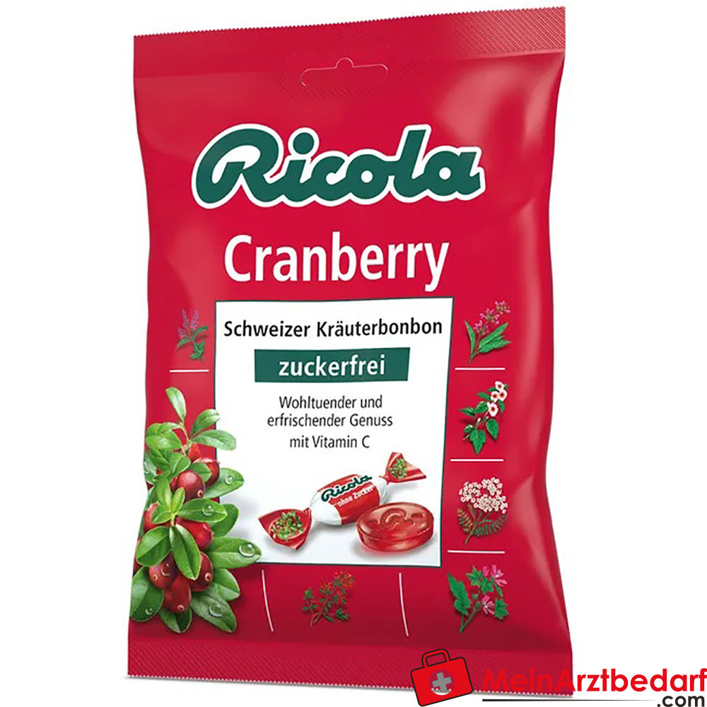 Ricola® Schweizer Kräuterbonbons Cranberry ohne Zucker, 75g.