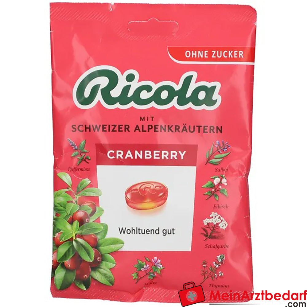 Ricola® Schweizer Kräuterbonbons Cranberry ohne Zucker, 75g.