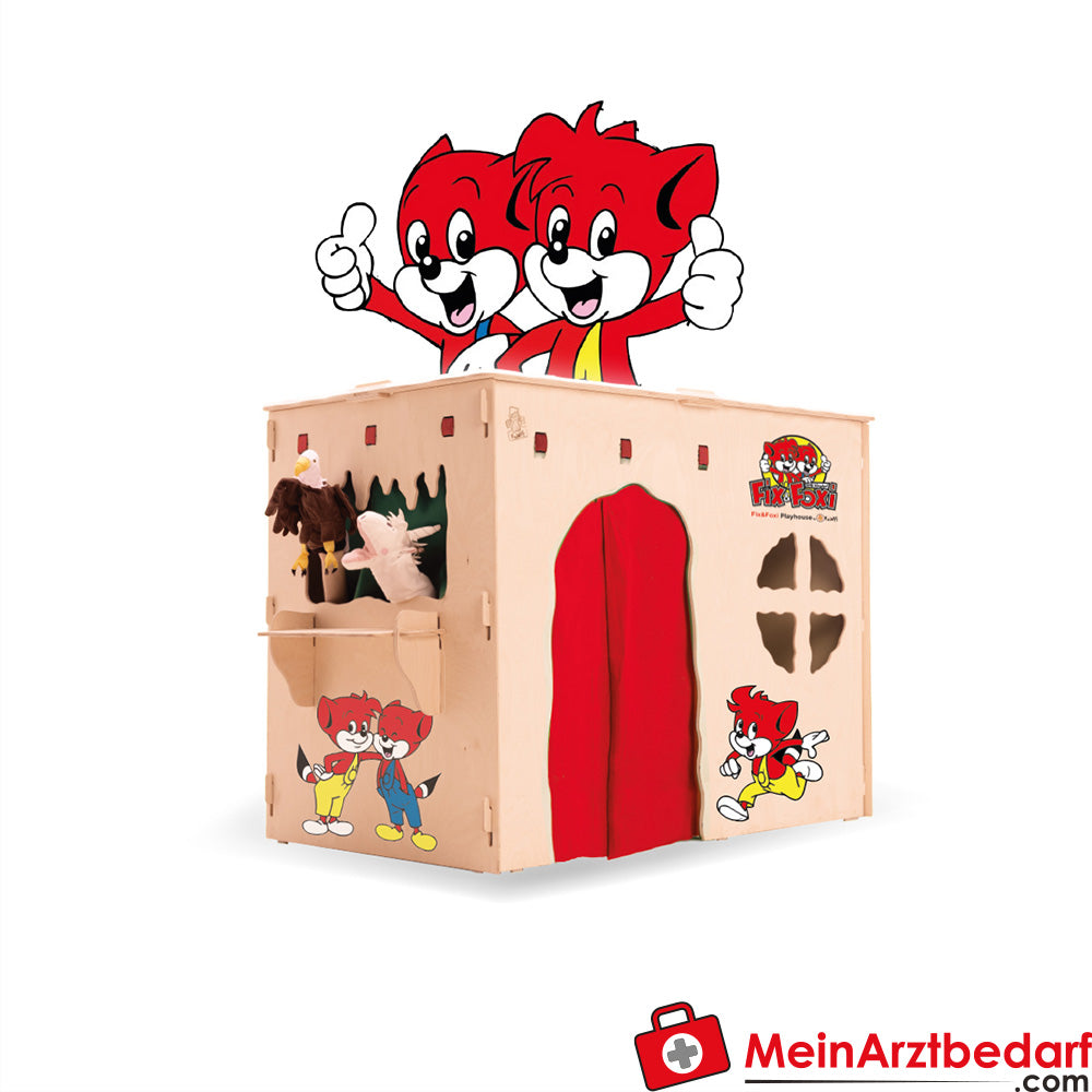 Fix & Foxi Playhouse Kinderspielhaus Vollholz modular TÜV-geprüft 119×90×80 cm.