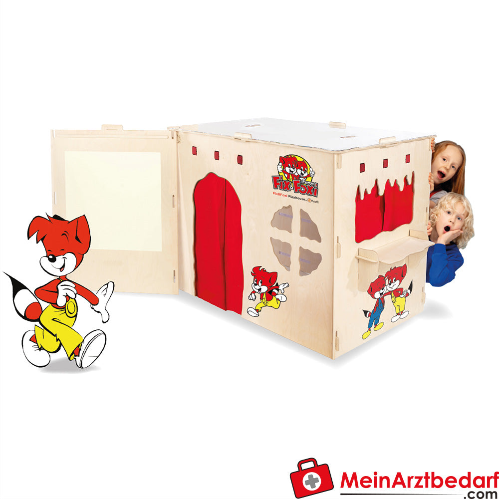 Fix & Foxi Playhouse Kinderspielhaus Vollholz modular TÜV-geprüft 119×90×80 cm.