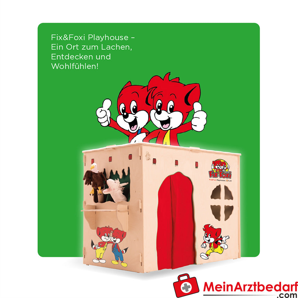 Fix & Foxi Playhouse Kinderspielhaus Vollholz modular TÜV-geprüft 119×90×80 cm.