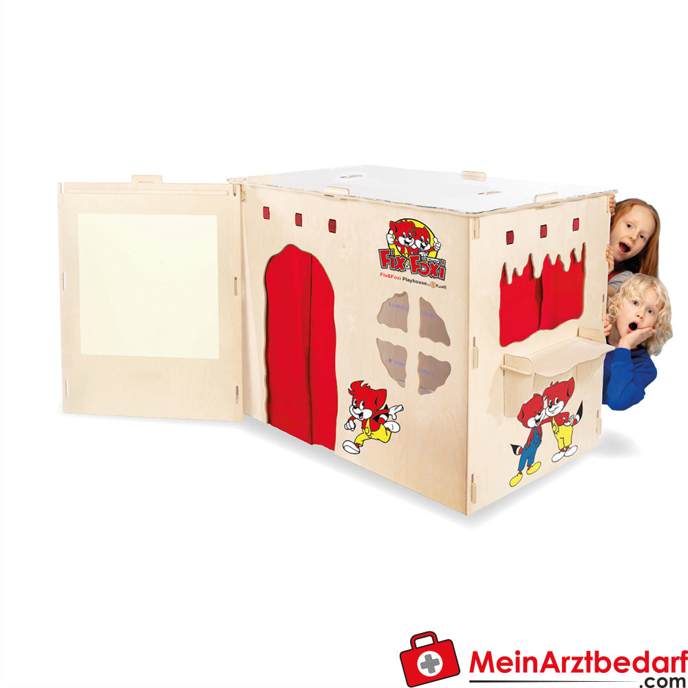 Fix & Foxi Playhouse Kinderspielhaus Vollholz modular TÜV-geprüft 119×90×80 cm.