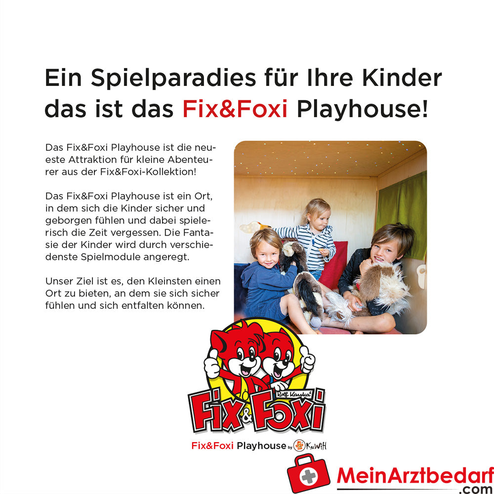 Fix & Foxi Playhouse Kinderspielhaus Vollholz modular TÜV-geprüft 119×90×80 cm.