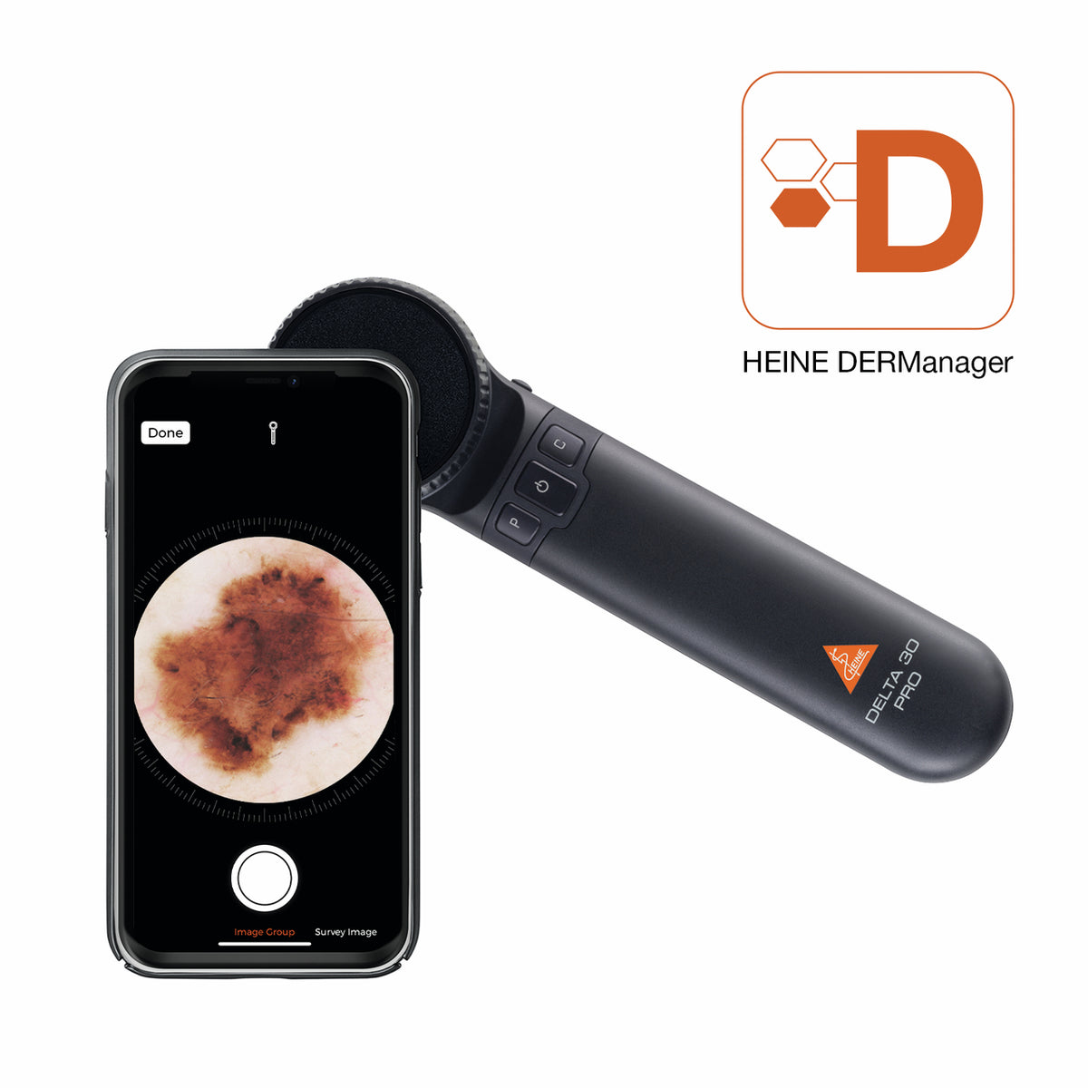 Dermatoskop Heine DELTA 30 PRO 10× powiększenie LEDHQ 30 mm pole widzenia colorSHIFT