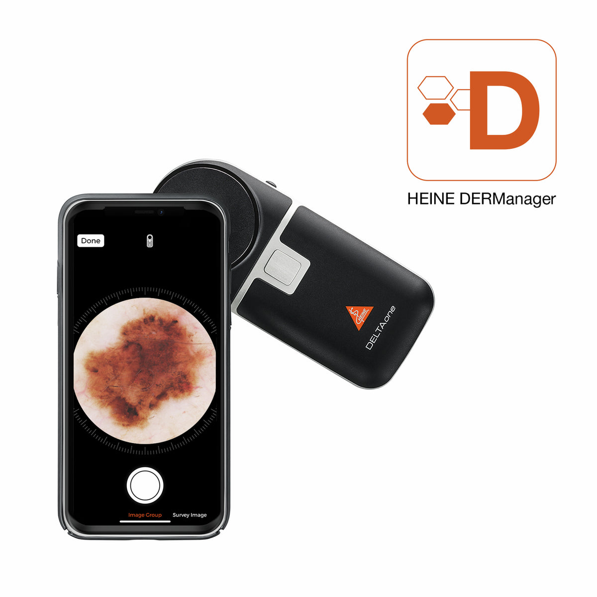 Dermatoskop Heine DELTAone 21 mm LEDHQ spolaryzowany, kontaktowy i bezkontaktowy, kompatybilny z DERManagerem