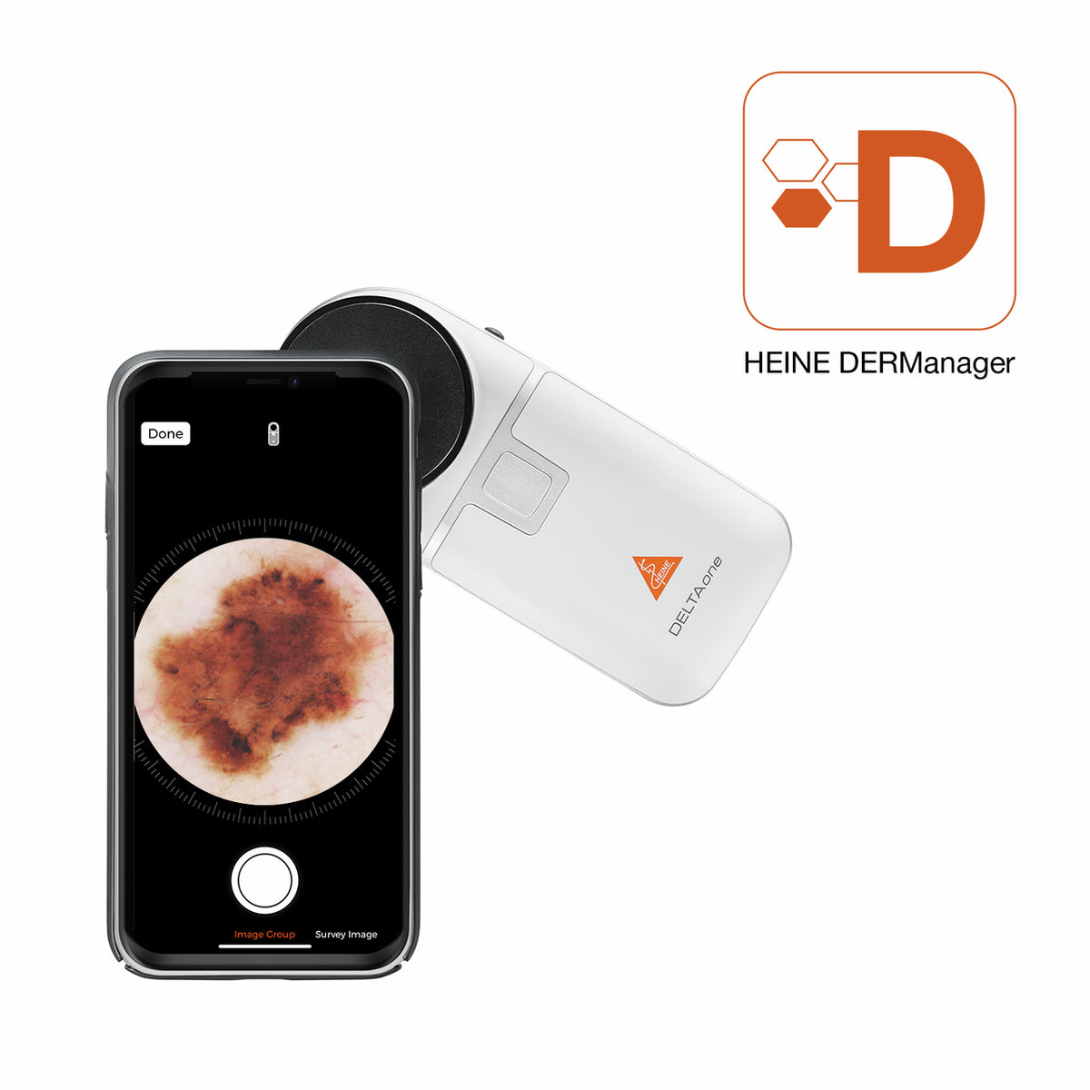 Dermatoskop Heine DELTAone 21 mm LEDHQ spolaryzowany, kontaktowy i bezkontaktowy, kompatybilny z DERManagerem