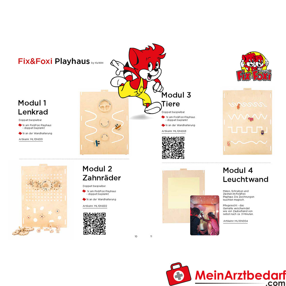 Motorikspielwand Zahnräder & Steckspiel aus Holz - Modul für Fix&Foxi Playhouse by KuWiH.