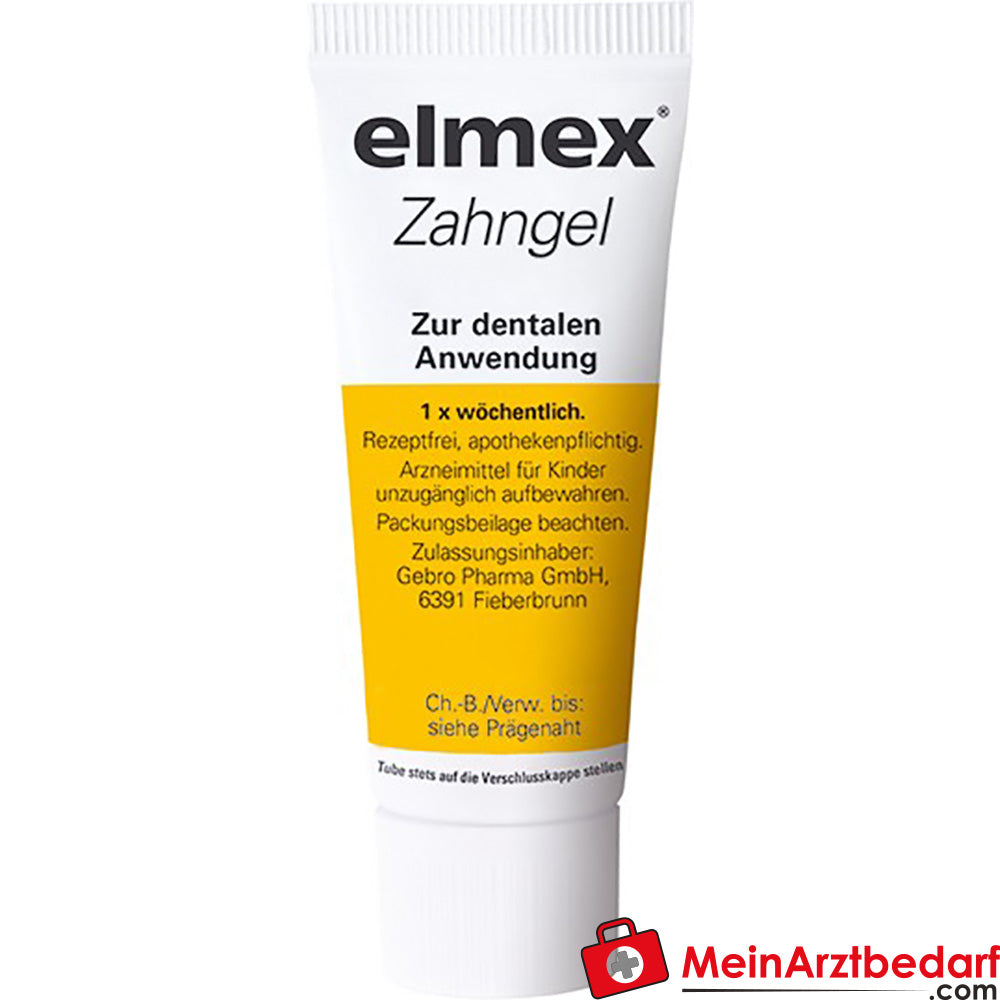 elmex Zahngel 25 g 12.500 ppm Fluorid (Aminfluorid/Natriumfluorid) zur Therapie anfänglicher Schmelzkaries und bei empfindlichen Zahnhälsen.